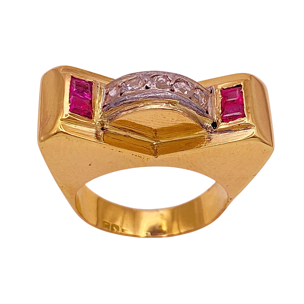 Unusual Retro Vintage Ring 14K Rose & White Gold Ruby & Diamond .81 Carat TGW