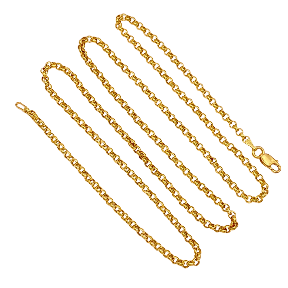 Round or Rolo Link Chain Necklace 14K Gold 22 Inch Length 3.8 Grams