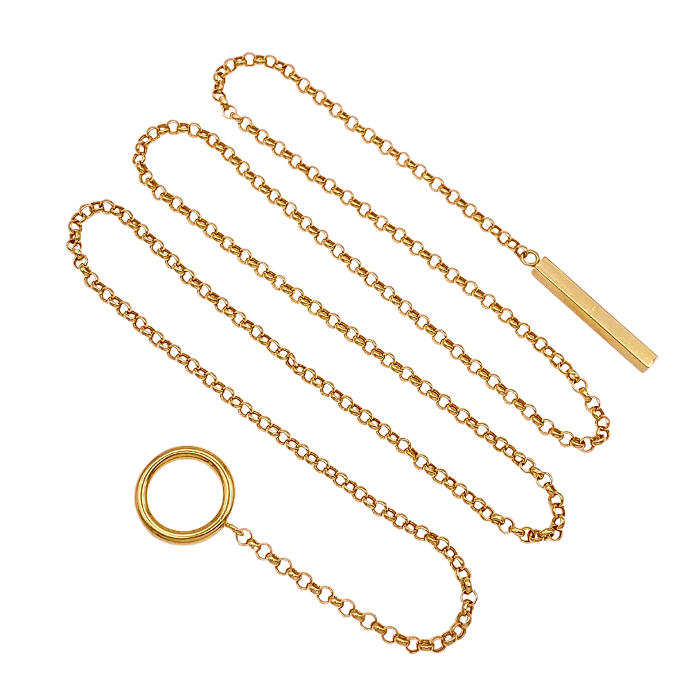 Round or Rolo Link Lariat Chain Necklace 14K Gold 20 Inch Length 2.9 Grams