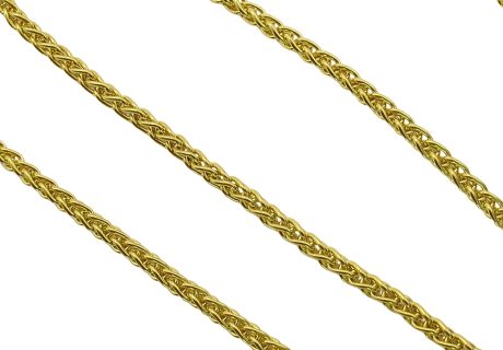 14K Yellow Gold Wheat Link Chain Necklace Close Up View
