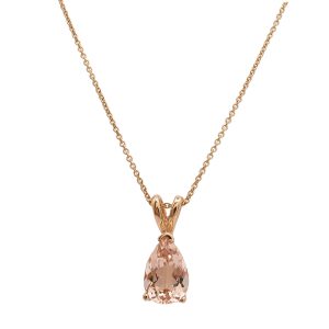 14K Rose Gold Cable Link Chain Featuring Pear Cut Morganite Pendant Close Up