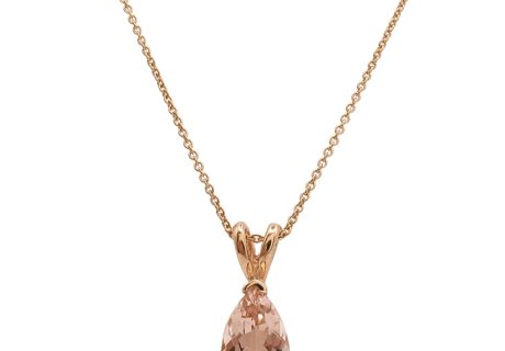 14K Rose Gold Cable Link Chain Featuring Pear Cut Morganite Pendant Close Up