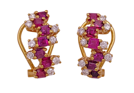 Ruby Diamond Earrings 14K 2.54 TGW