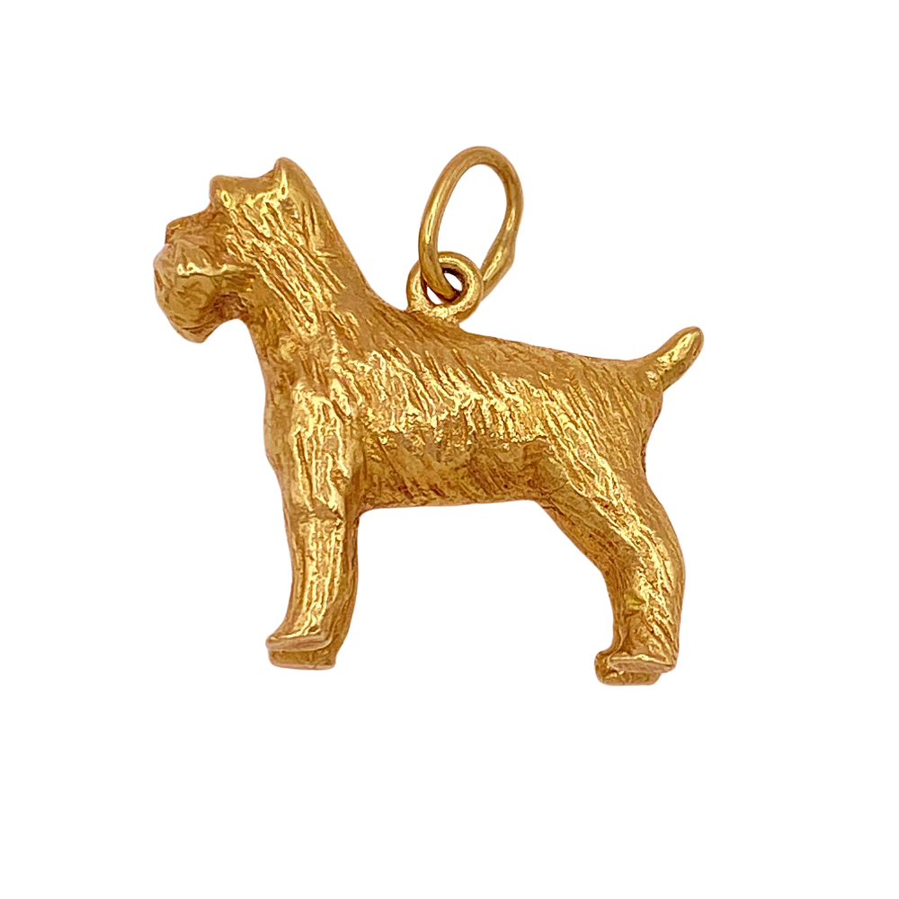 Vintage Schnauzer Dog Charm 14K Gold Three-Dimensional, Solid