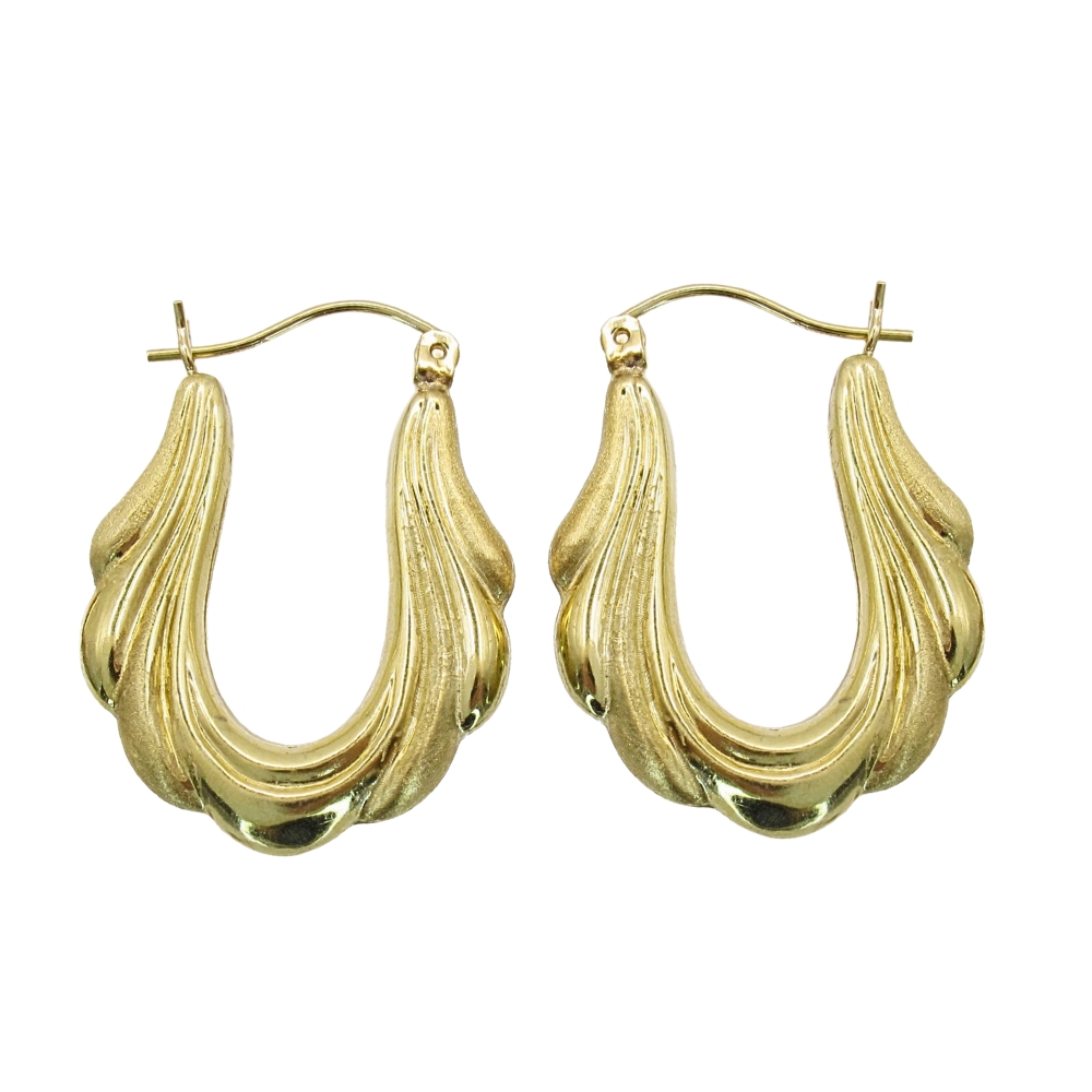14K Gold Sculpted Textured Hoop Earrings