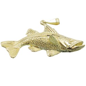 14K Yellow Gold Detailed Snook Fish Pendant Charm Front View