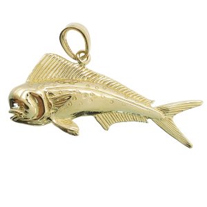 14K Yellow Gold Dorado Mahi-Mahi Fish Pendant Charm Front View