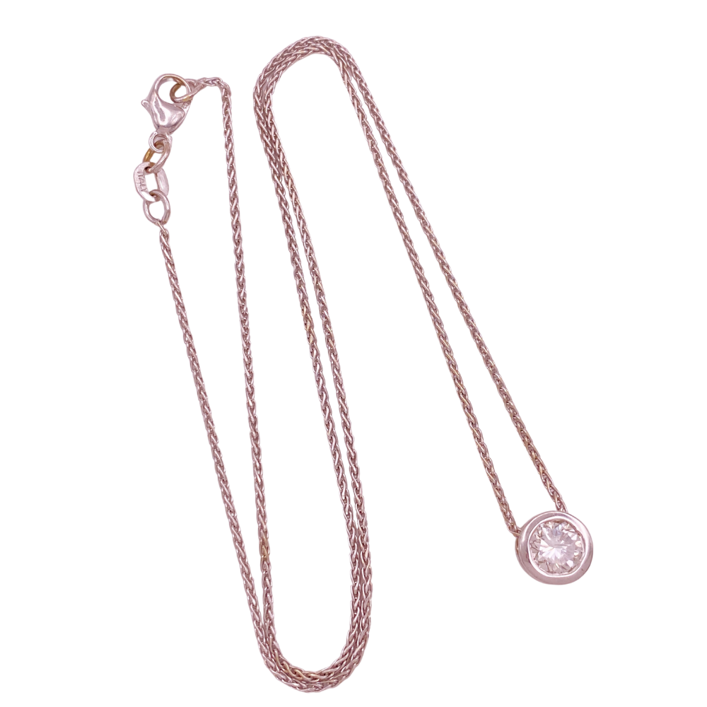Diamond Solitaire Necklace .50 Carat 14K White Gold 16 Inch Length, Franco Chain