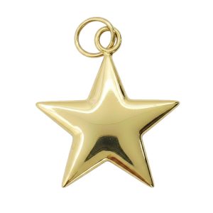 14K Yellow Gold Puffed Star Charm Front View