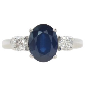 Three-Stone Sapphire & Diamond Ring in 14K White Gold