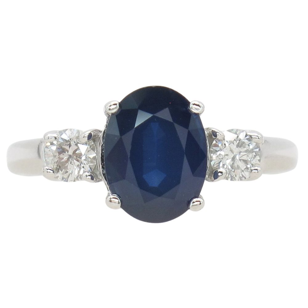 1.74ct Three-Stone Sapphire & Diamond Ring 14K
