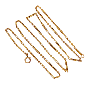 Vintage Alternating Link Necklace 14K Gold 24 Inch
