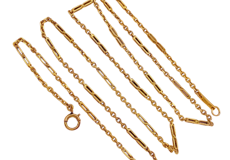 Vintage Alternating Link Necklace 14K Gold 24 Inch