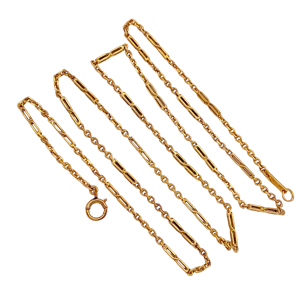 Vintage Alternating Fancy Link Chain Necklace 14K Gold 24 Inch Length 10 Grams