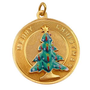 Vintage Enamel Christmas Charm 14K