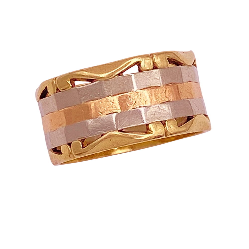 Vintage Handcrafted WIDE Band Ring 14K Tri-Color Gold size 5