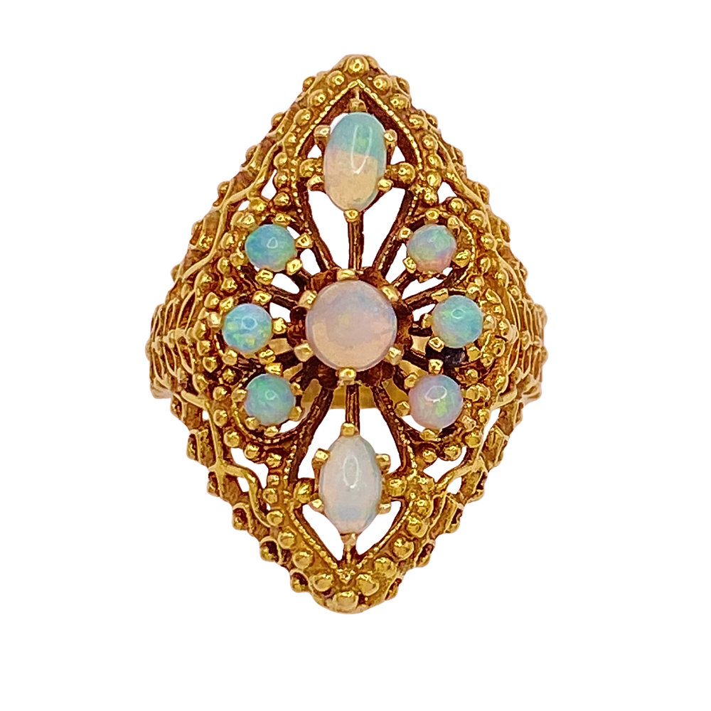 Victorian Revival Vintage Ring 14K Gold Natural Opal Gemstone