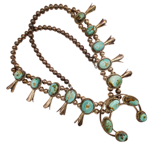 Z Ottero Navajo Squash Blossom Necklace Sterling Turquoise