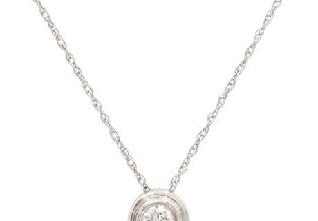 0.11ct Diamond Bezel Solitaire Necklace 14K White Gold front