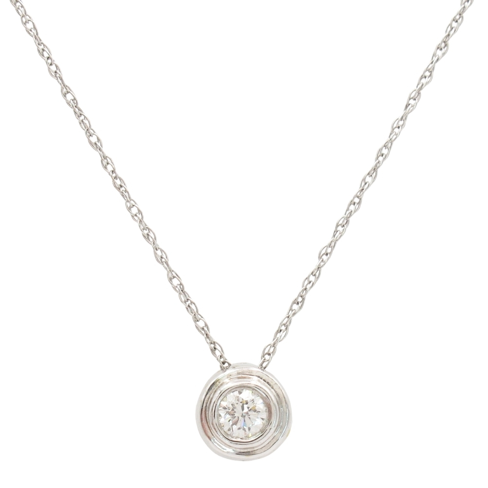 0.11ct Diamond Bezel Solitaire Necklace 14K White Gold