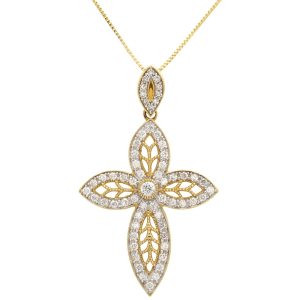 0.48ctw Diamond Cross Pendant Necklace 14K Gold front