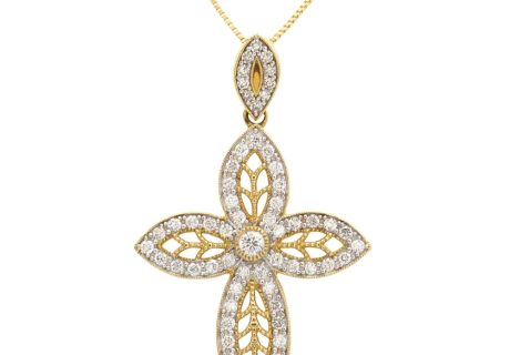 0.48ctw Diamond Cross Pendant Necklace 14K Gold front