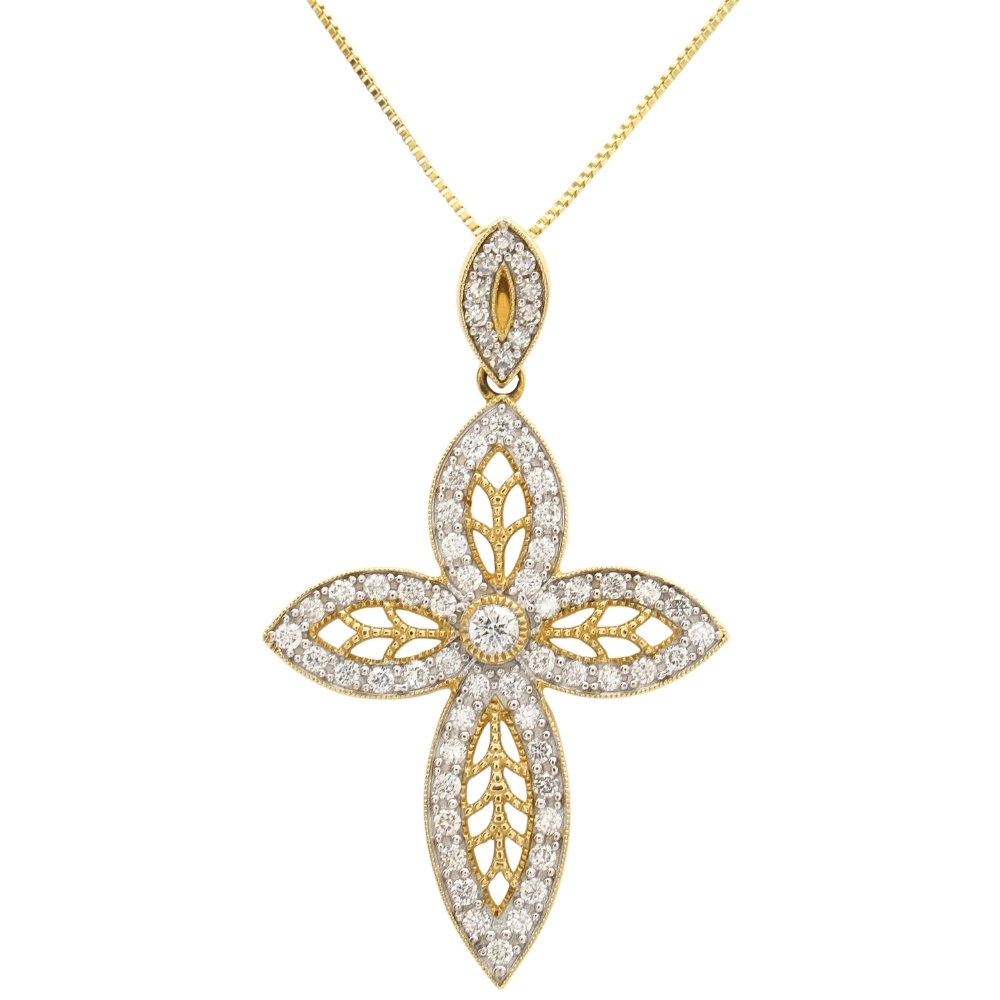 0.48ctw Diamond Cross Pendant Necklace 14K Gold