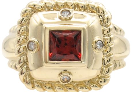 0.74ctw Garnet Ring with Rope Accents in 14K Gold front