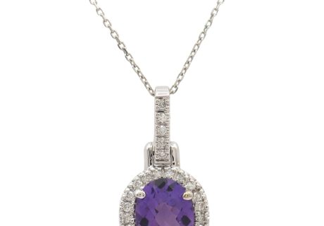 0.96ctw Amethyst Necklace with Diamond Halo in 14K White Gold pendant