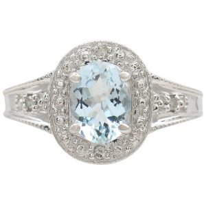 1.04ctw Oval Aquamarine Ring 10K White Gold front