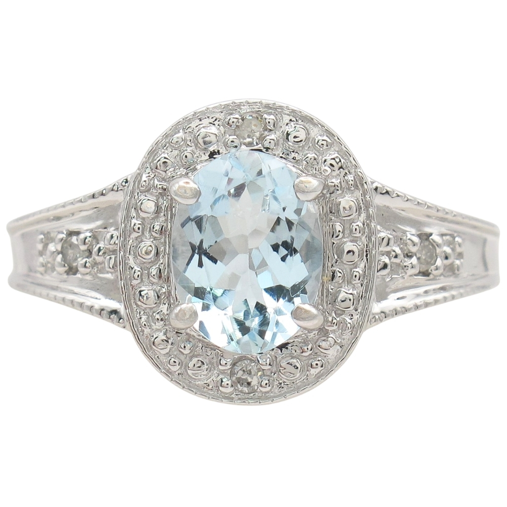 1.04ctw Oval Aquamarine Ring 10K White Gold
