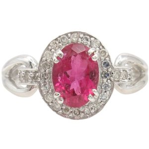 1.39ctw Rubellite Tourmaline Ring with Diamond Accents in 10K White Gold front