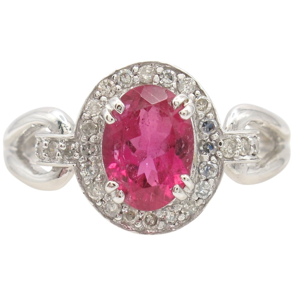 1.39ctw Rubellite Tourmaline Ring with Diamond Accents in 10K White Gold