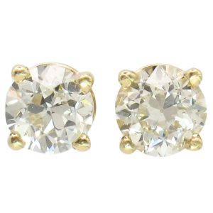 1.69ctw Old European Cut Diamond Solitaire Stud Earring in 14K Yellow Gold