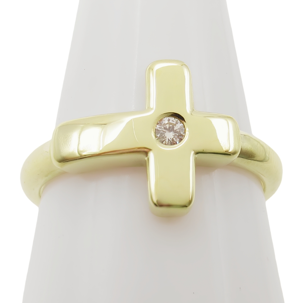 14K Gold Cross Ring With Diamond Accent