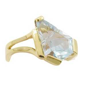 14K Yellow Gold Fantasy Cut Blue Topaz With Split Shank Front View