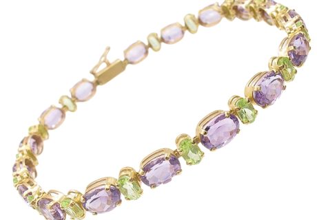 14K Yellow Gold Oval-Cut Peridot And Amethyst Line Tennis Bracelet Display View