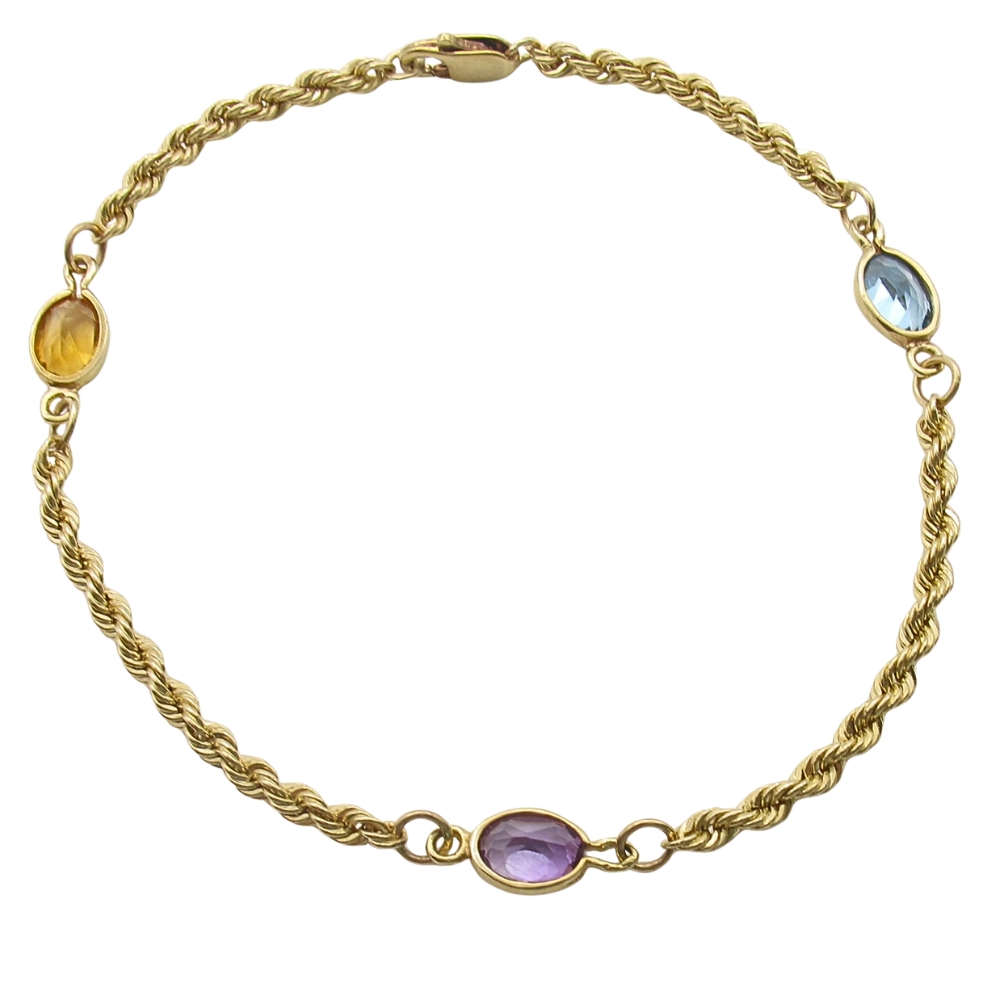 Colorful Multi Gemstone 14K Gold Rope Bracelet