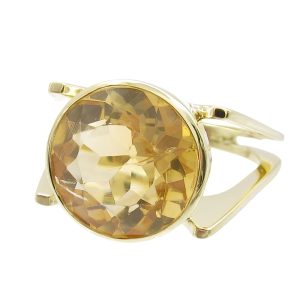 14K Yellow Split Shank Round Citrine Center Side View