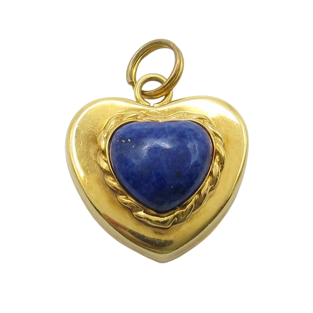 14K Gold Lapis Lazuli Puff Heart Pendant Charm