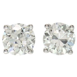 1ctw Old European Diamond Solitaire Stud Earring 14K White Gold