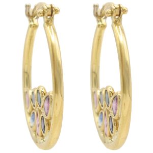 2.25ctw Multi-Color Sapphire Hoop Earrings 18K Gold front