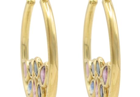 2.25ctw Multi-Color Sapphire Hoop Earrings 18K Gold front