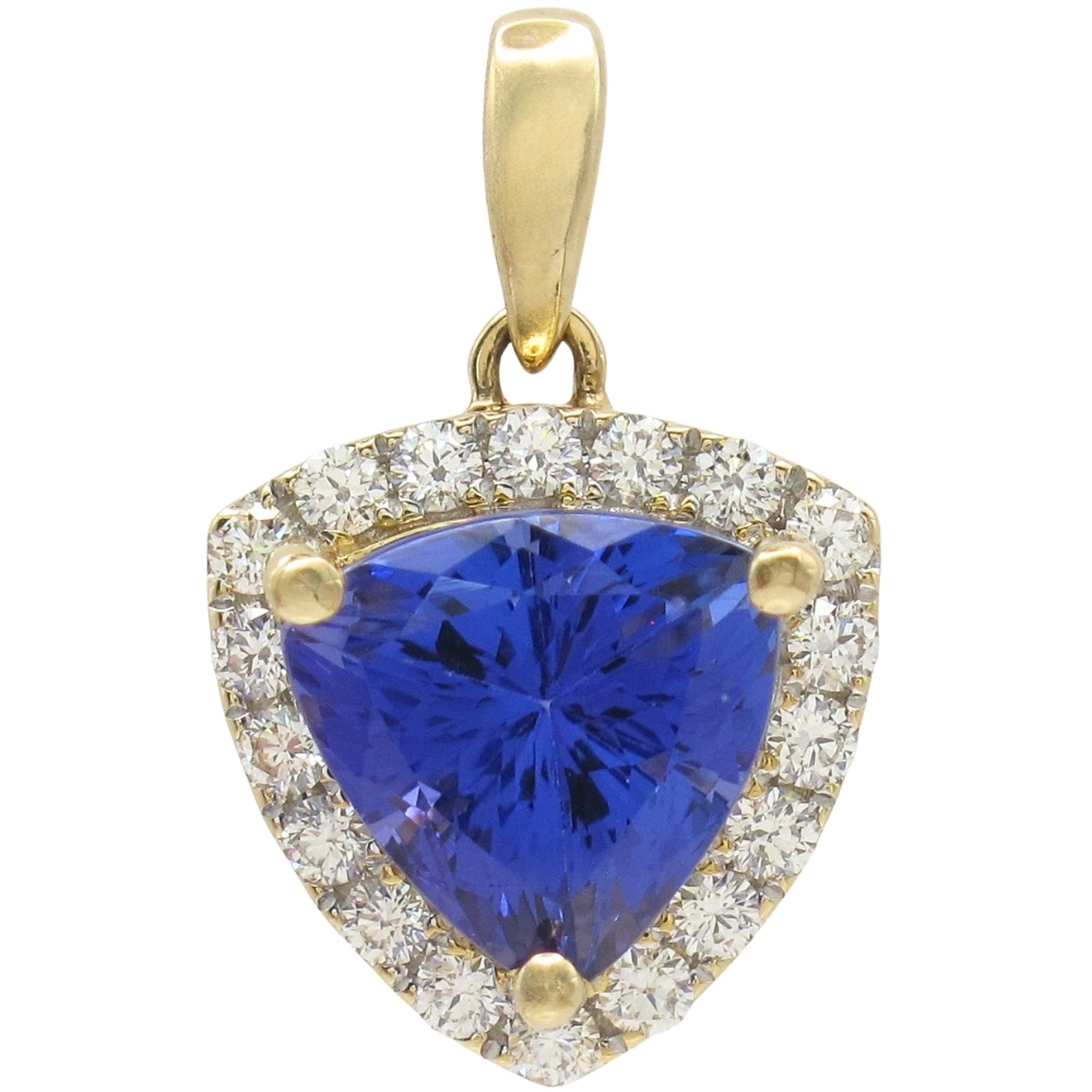 2.4ctw Trillion Tanzanite Pendant with Diamond Halo in 14K Gold