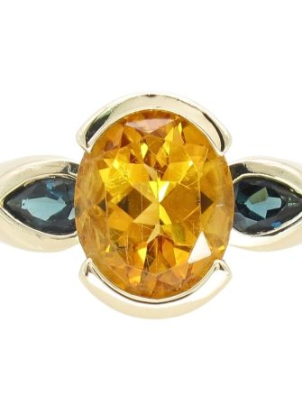 2.85ctw 3-Stone Citrine & Sapphire Bezel Ring 14K