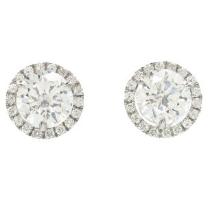 2.91ctw Round Diamond Halo Stud Earrings in 14K White Gold