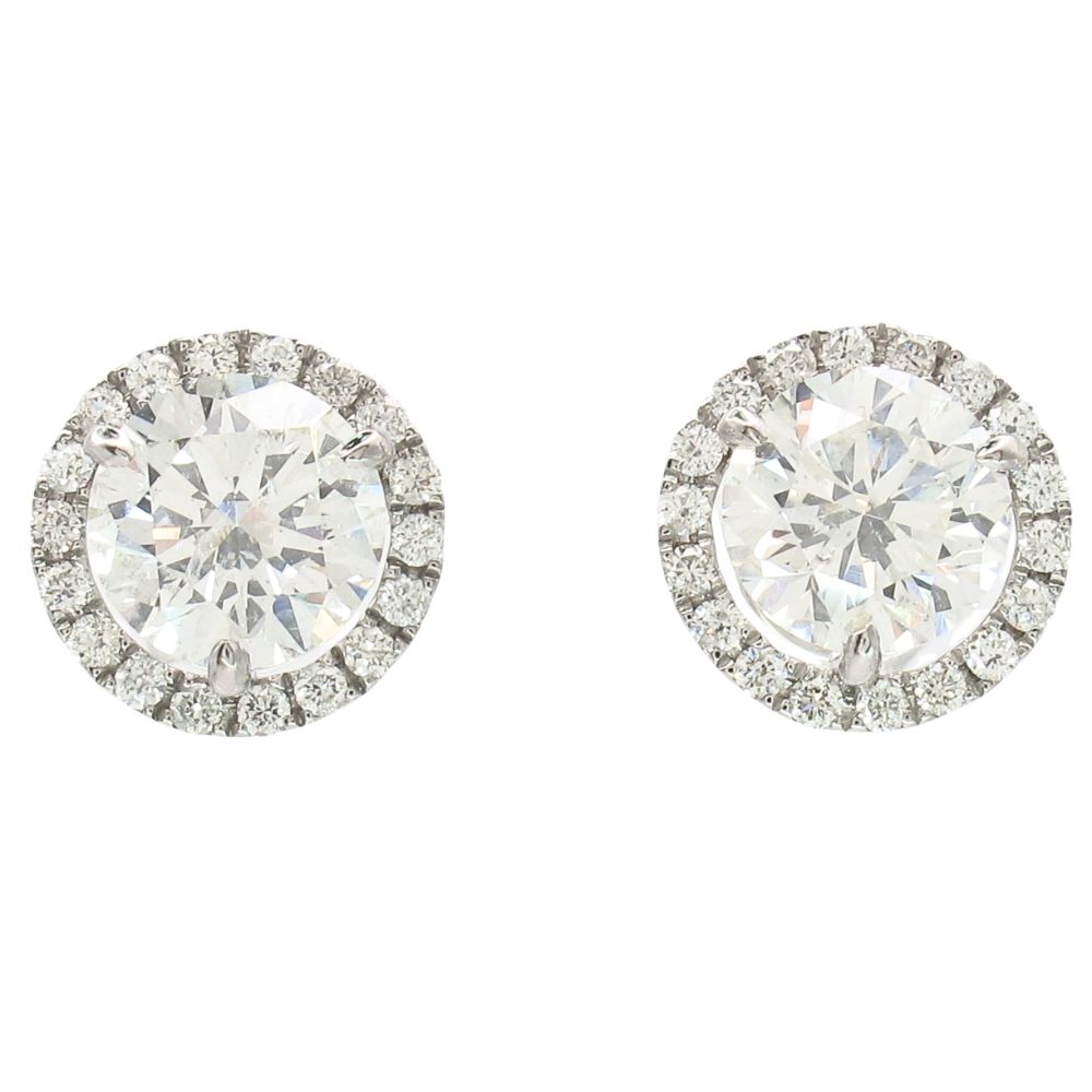 2.91ctw Round Diamond Halo Stud Earrings 14K