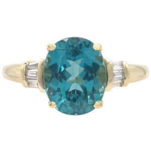 3.01ctw Lagoon Teal Tourmaline & Diamond Ring 14K Gold front