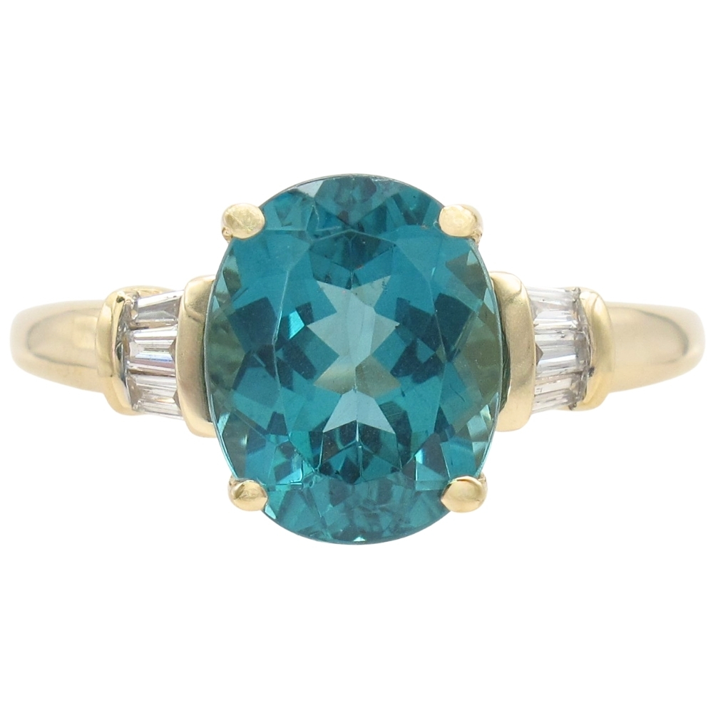 3.01ctw Lagoon Teal Tourmaline & Diamond Ring 14K Gold