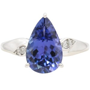 3.04ctw Pear-Cut Tanzanite Ring 18K White Gold front
